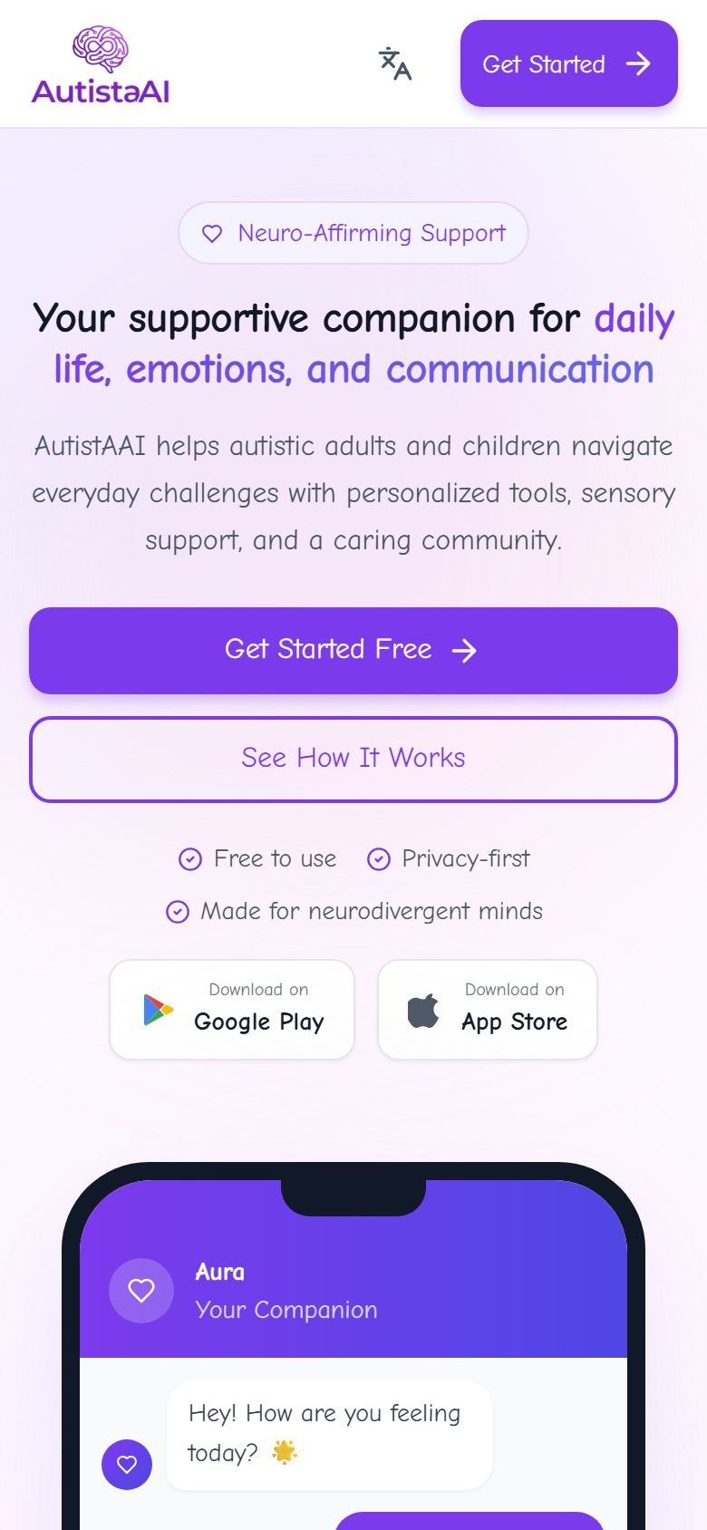 AutistaAI website on mobile