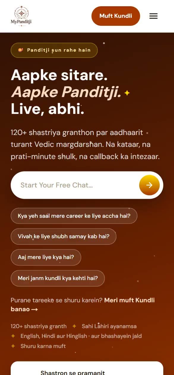 MyPanditji website on mobile